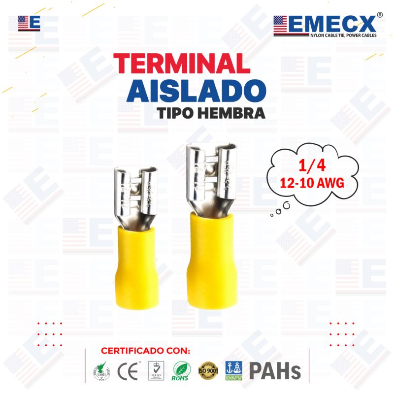 TERMINAL AISLADO HEMBRA 1/4" AMARILLO