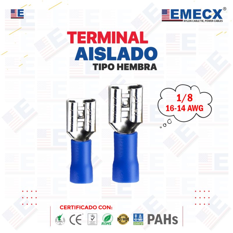 TERMINAL TIPO HEMBRA 1/8" AISLADO (16-14 AWG) - AZUL