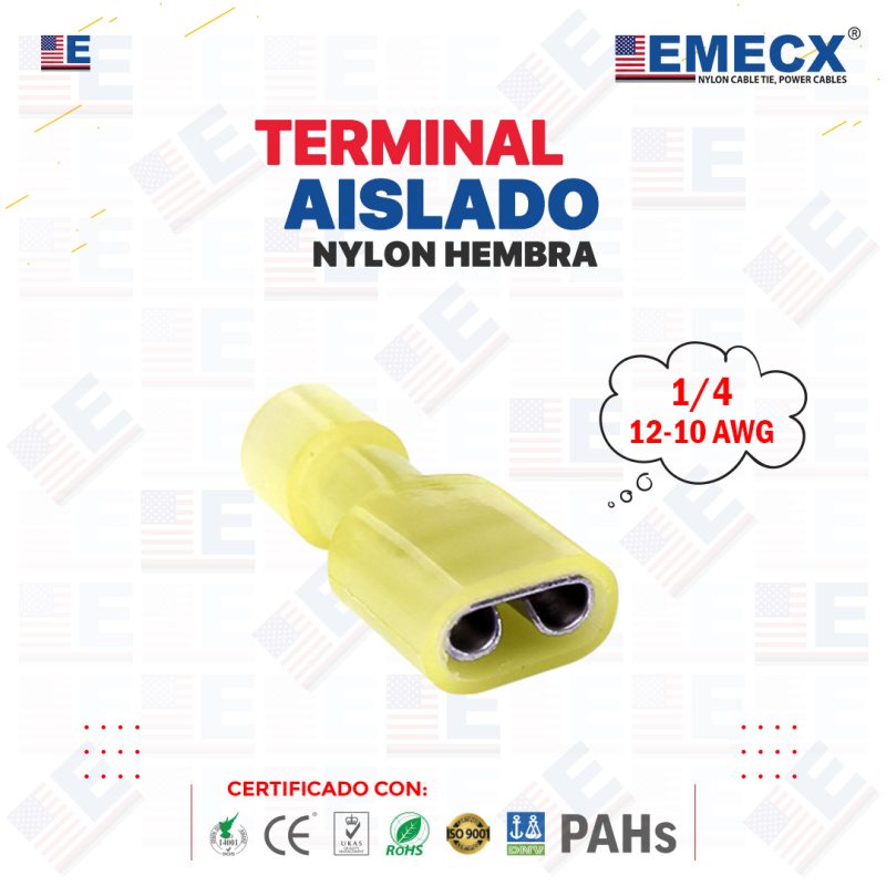 TERMINAL NYLON HEMBRA 1/4" AMARILLO