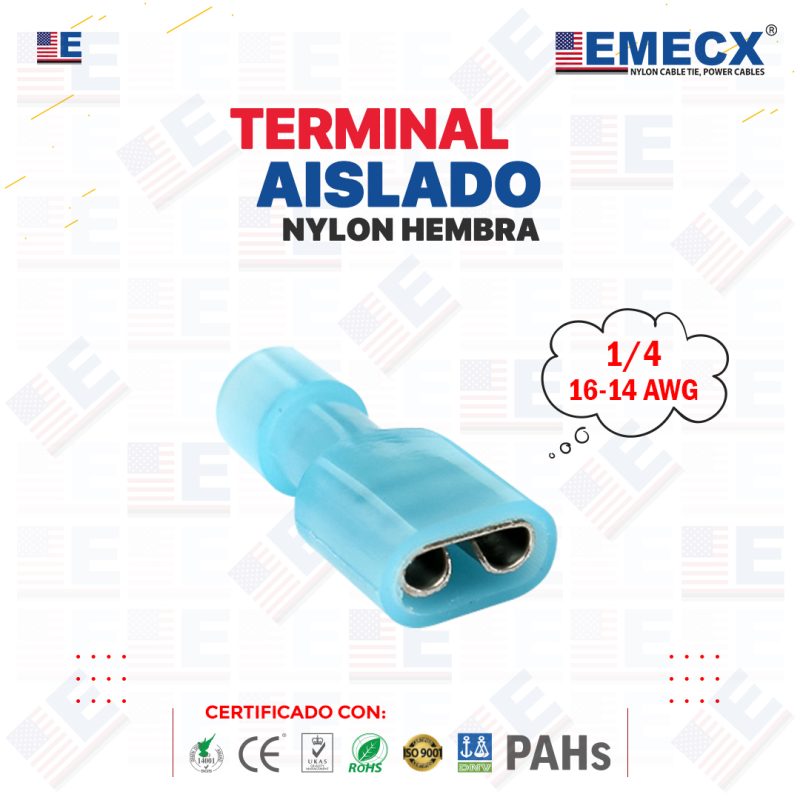 TERMINAL AZUL TIPO HEMBRA NYLON 1/4" (16-14 AWG)