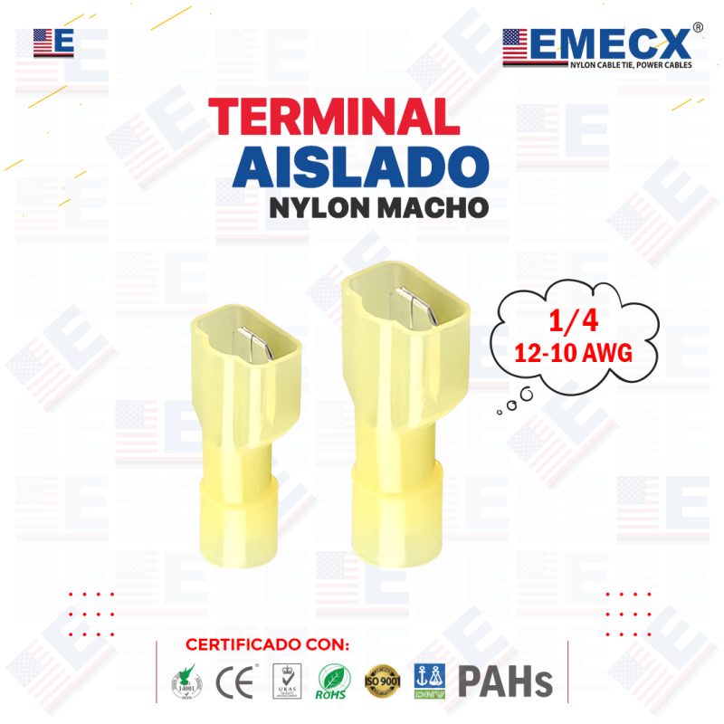 TERMINAL AISLADO MACHO NYLON 1/4" AMARILLO