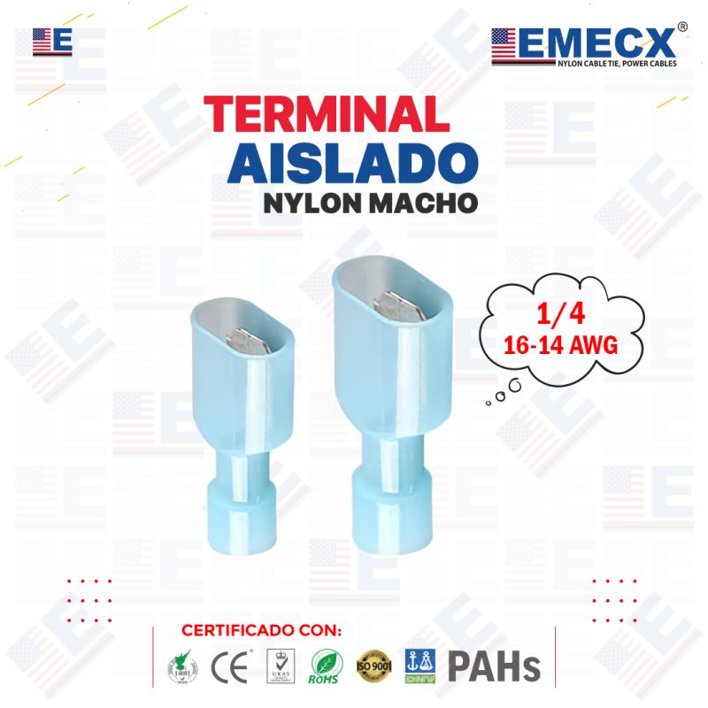 TERMINAL TOTALMENTE AISLADO MACHO 1/4" AZUL