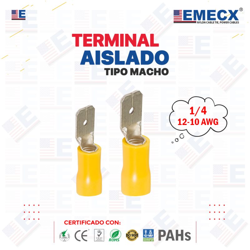 TERMINAL AISLADO MACHO 1/4" AMARILLO