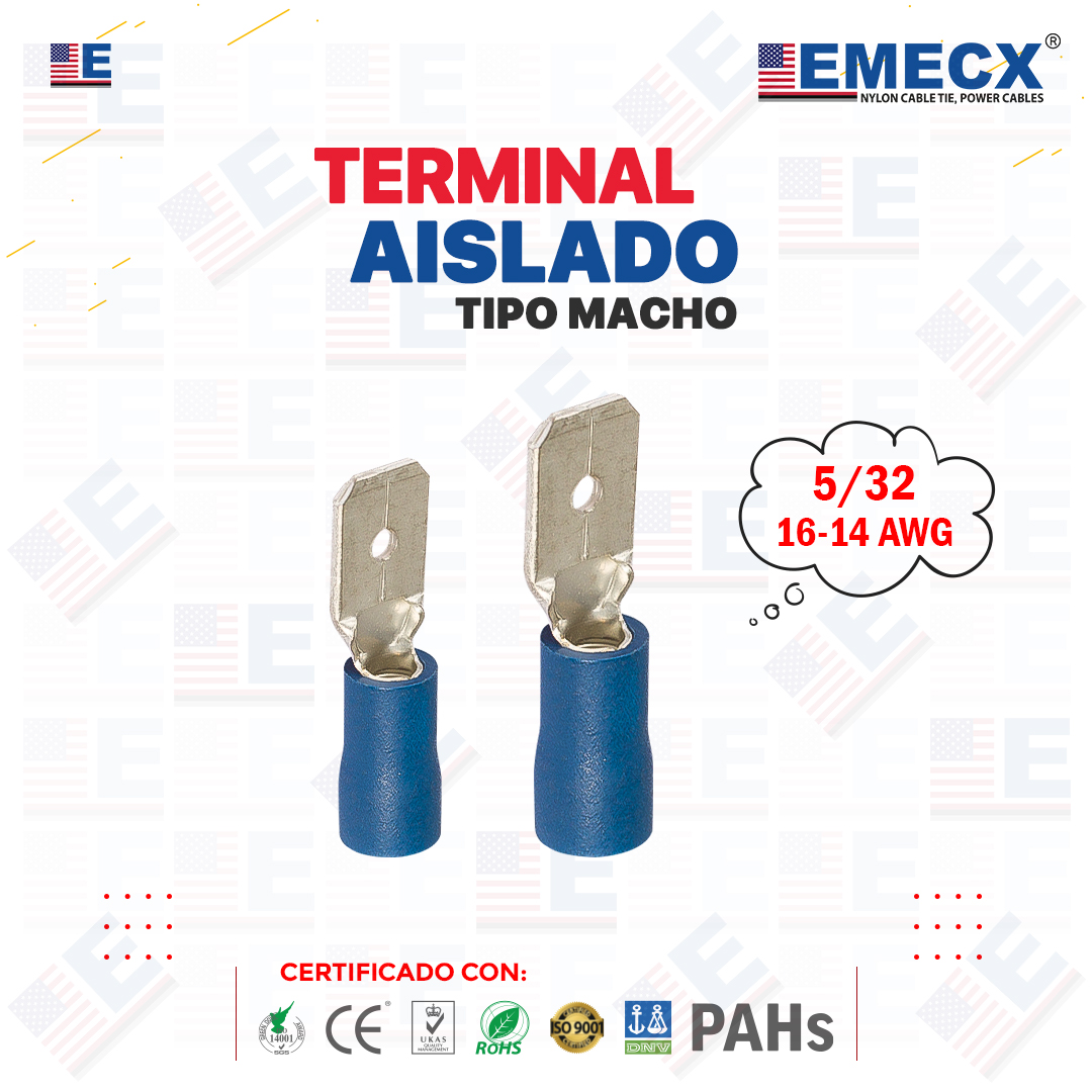 TERMINAL AISLADO TIPO MACHO 5-32 AZUL TERMINAL TIPO MACHO 5/32" AZUL