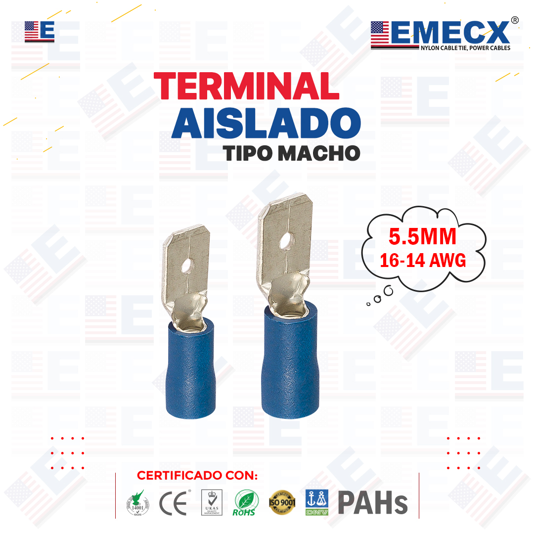 TERMINAL AISLADO TIPO MACHO 5.5MM AZUL TERMINAL TIPO MACHO AZUL 5.5MM