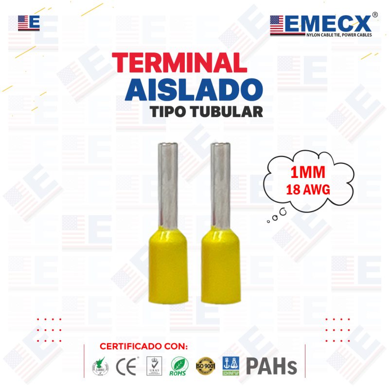 TERMINAL TUBULAR SOBREMOLDEADO AMARILLO (18 AWG)