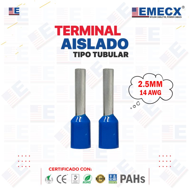 TERMINAL TUBULAR SOBREMOLDEADO AZUL