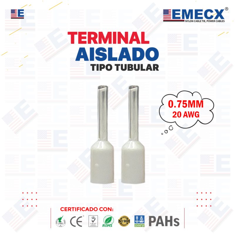 TERMINAL TUBULAR SOBREMOLDEADO BLANCO (20 AWG)