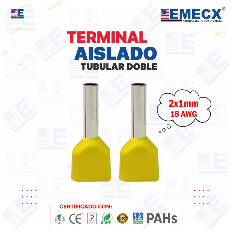 TERMINAL TUBULAR DOBLE AMARILLO (18 AWG)