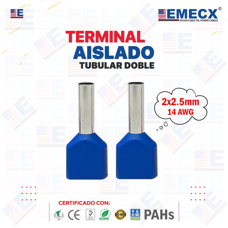 TERMINAL TUBULAR DOBLE AZUL (14 AWG)