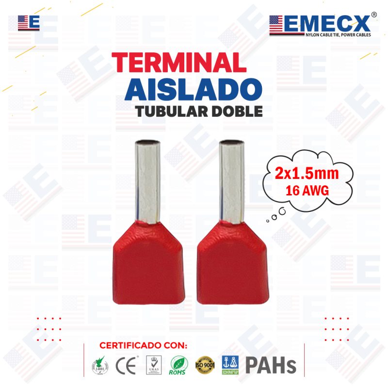 TERMINAL TUBULAR DOBLE ROJO (16 AWG)
