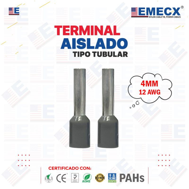 TERMINAL TUBULAR SOBREMOLDEADO GRIS (12 AWG)