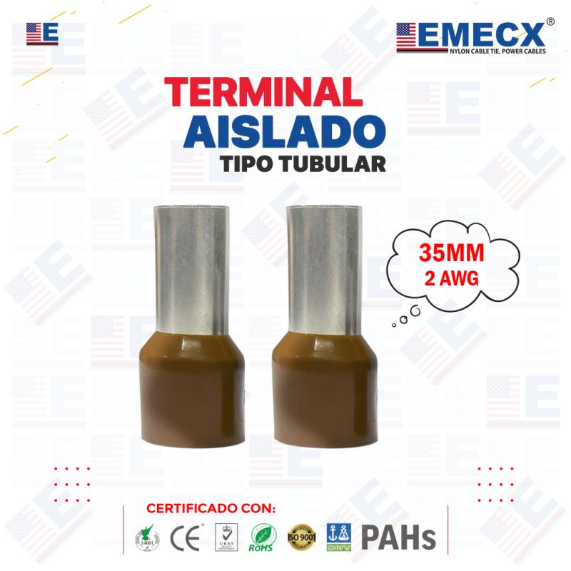 TERMINAL TUBULAR SOBREMOLDEADO MARRON (2 AWG)