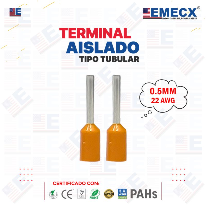 TERMINAL TUBULAR SOBREMOLDEADO NARANJA (22 AWG)
