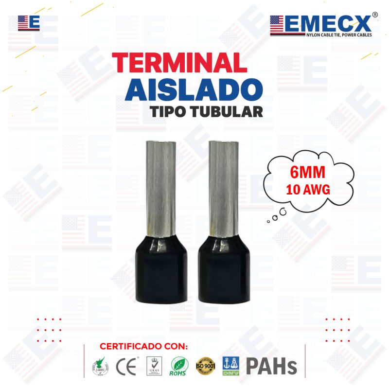 TERMINAL TUBULAR SOBREMOLDEADO NEGRO (10 AWG)
