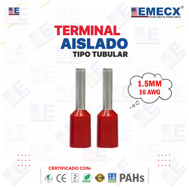 TERMINAL TUBULAR SOBREMOLDEADO ROJO (16 AWG)