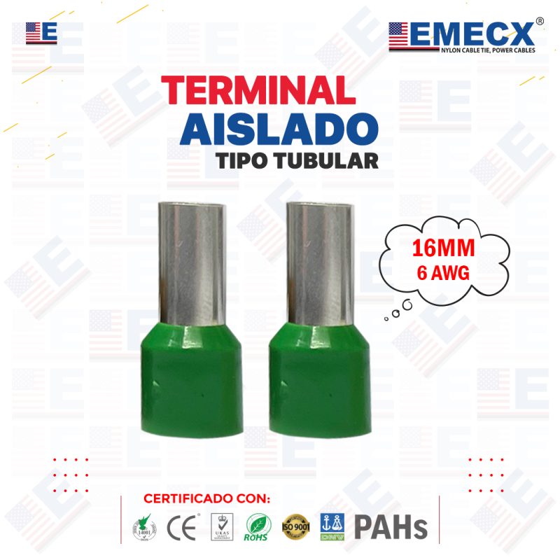 TERMINAL TUBULAR SOBREMOLDEADO VERDE (6 AWG)