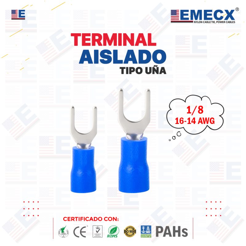 TERMINAL AISLADO TIPO UÑA 1/8" AZUL