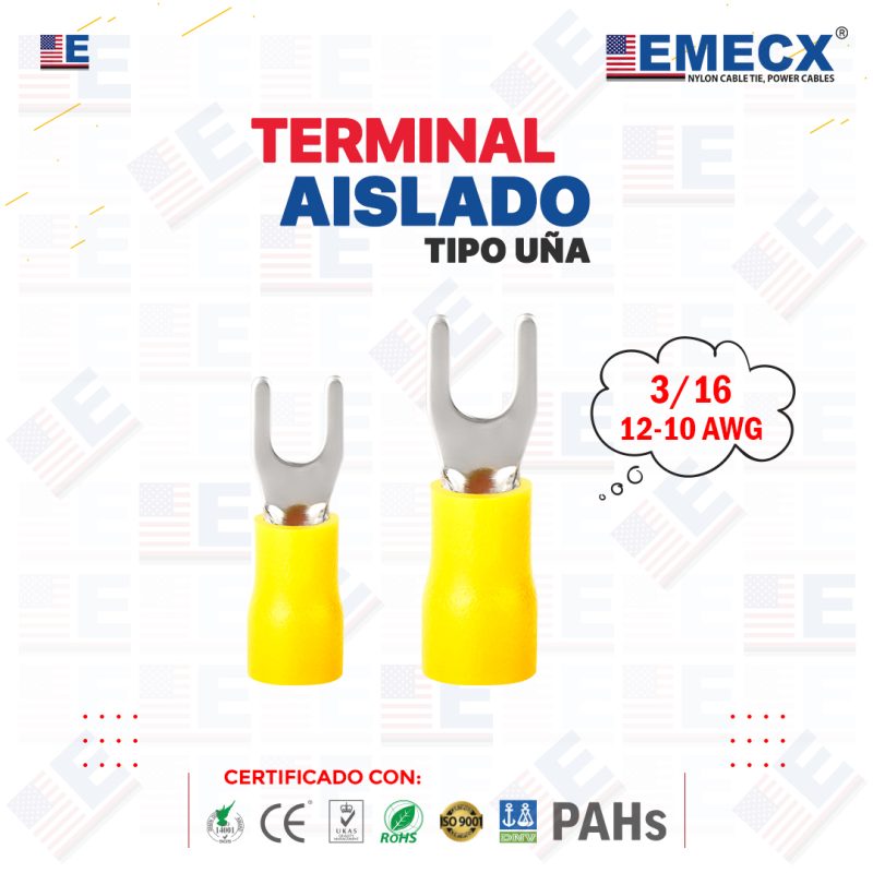 TERMINAL AISLADO TIPO UÑA 3/16" AMARILLO