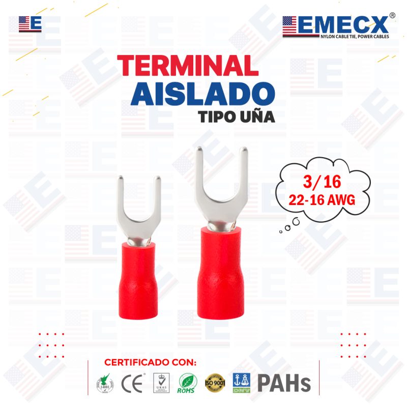 TERMINAL AISLADO TIPO UÑA 3/16" ROJO