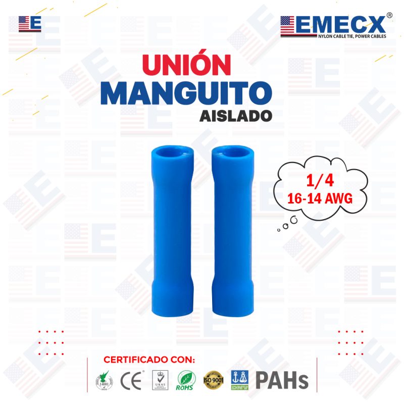 UNIÓN MANGUITO AISLADO AZUL 1/4" (16-14 AWG)